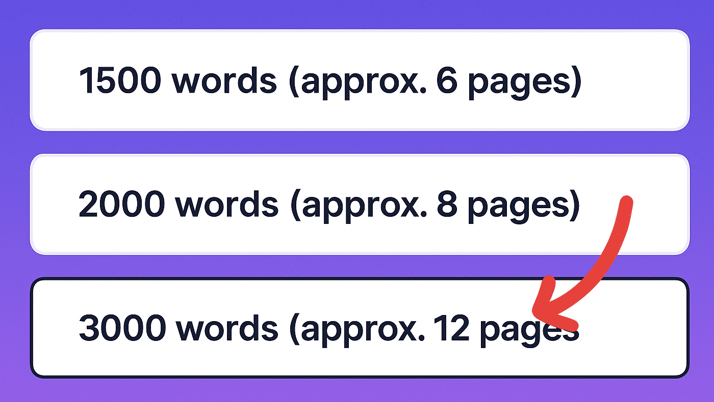 Curvedo's Paper Generator word count options